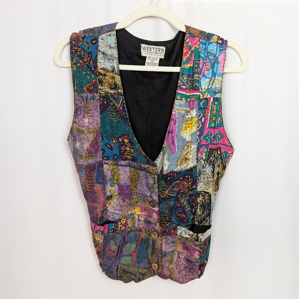Vintage Patchwork Vest Beaded - image 1